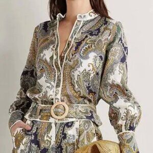 VERONICA BEARD Thorp Ropetrimmed Paisleyprint Linen Blouse